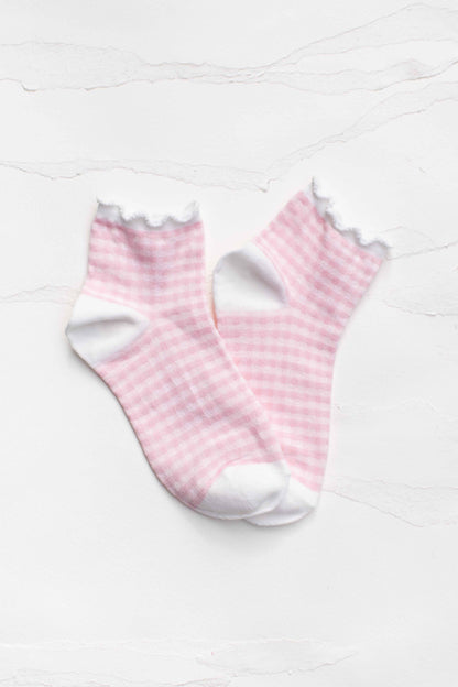 Pastel Gingham Ruffle Ankle Socks: Black