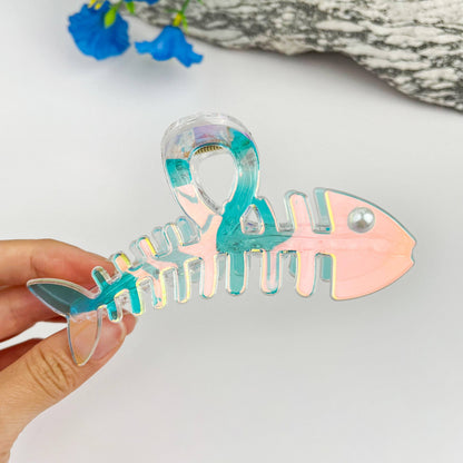 Pearl Fishbone Hair Claw Clip Sparkly Elegant Clip: Colorful