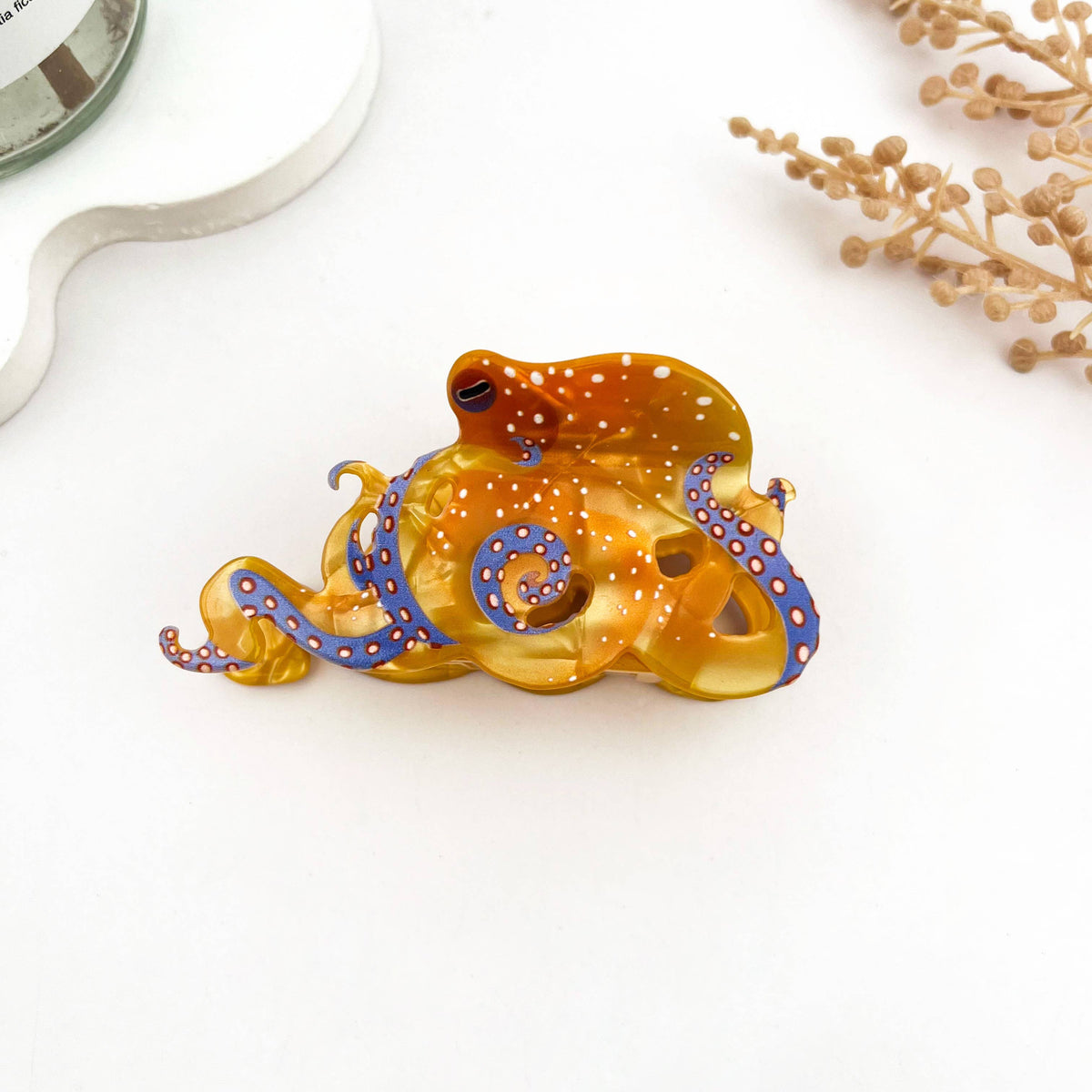 Creative Octopus Ocean Animal Hair Claw Clip: White-L