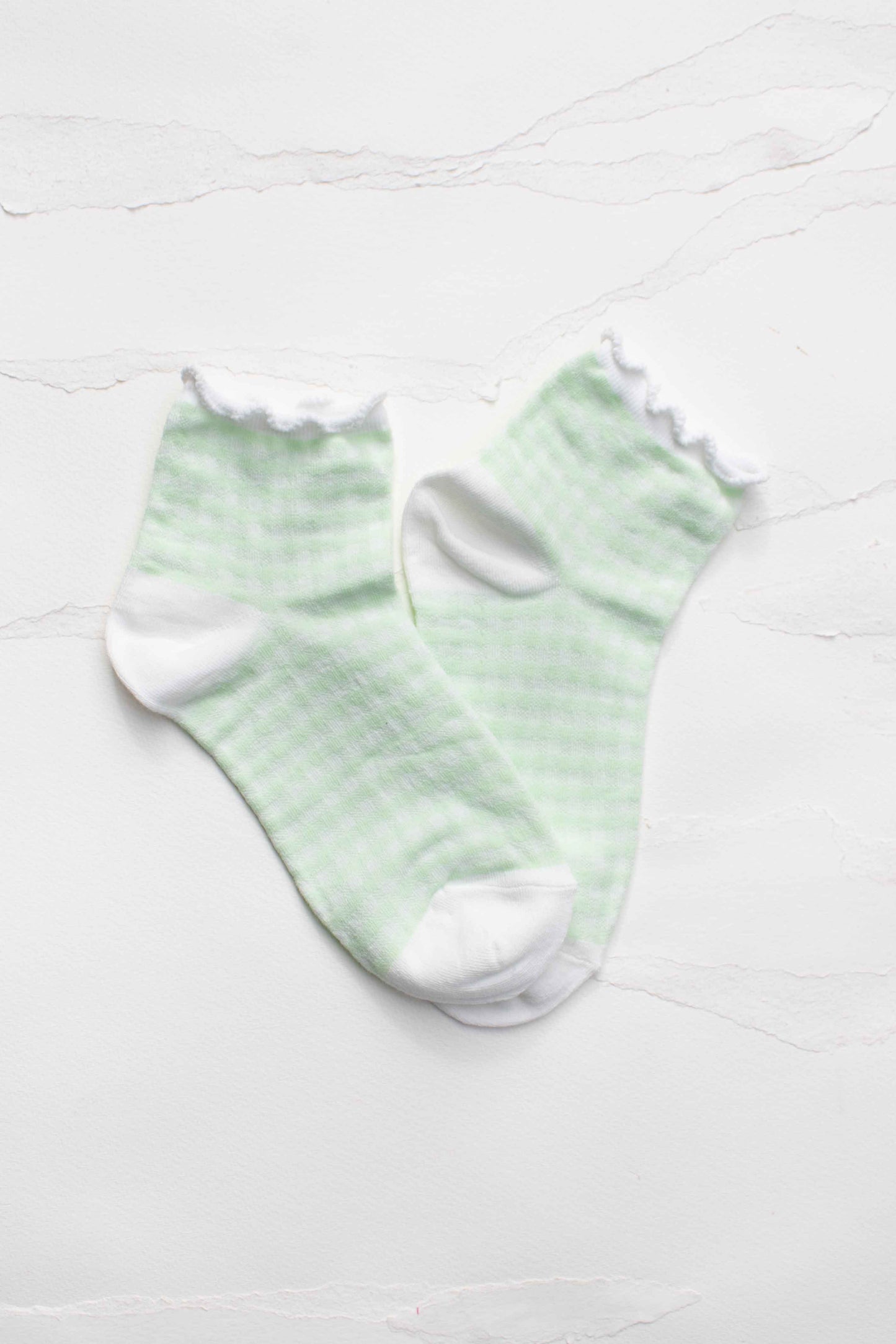 Pastel Gingham Ruffle Ankle Socks: Black