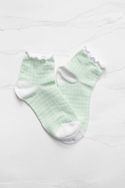 Pastel Gingham Ruffle Ankle Socks: Black