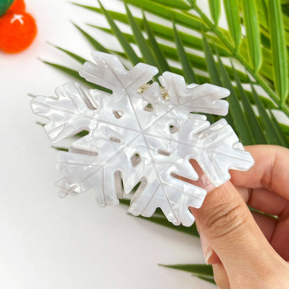 White Christmas Snowflake Acetate Hair Claw Clip: White