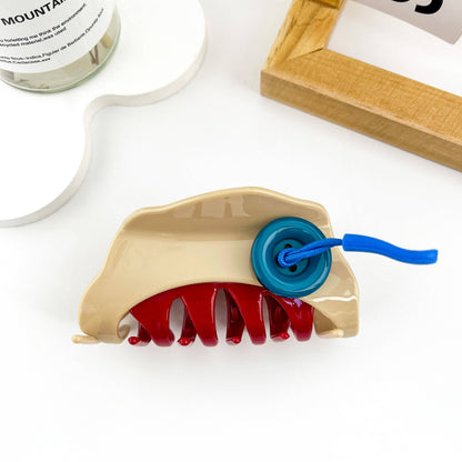 Cute Contrast Button Hair Claw Clip: Red