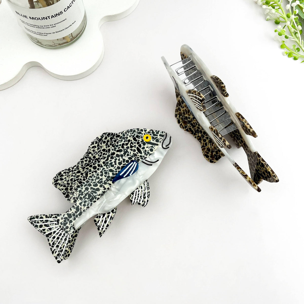Grouper Fish Ocean Animal Acetate Summer Hair Claw Clip: Gray