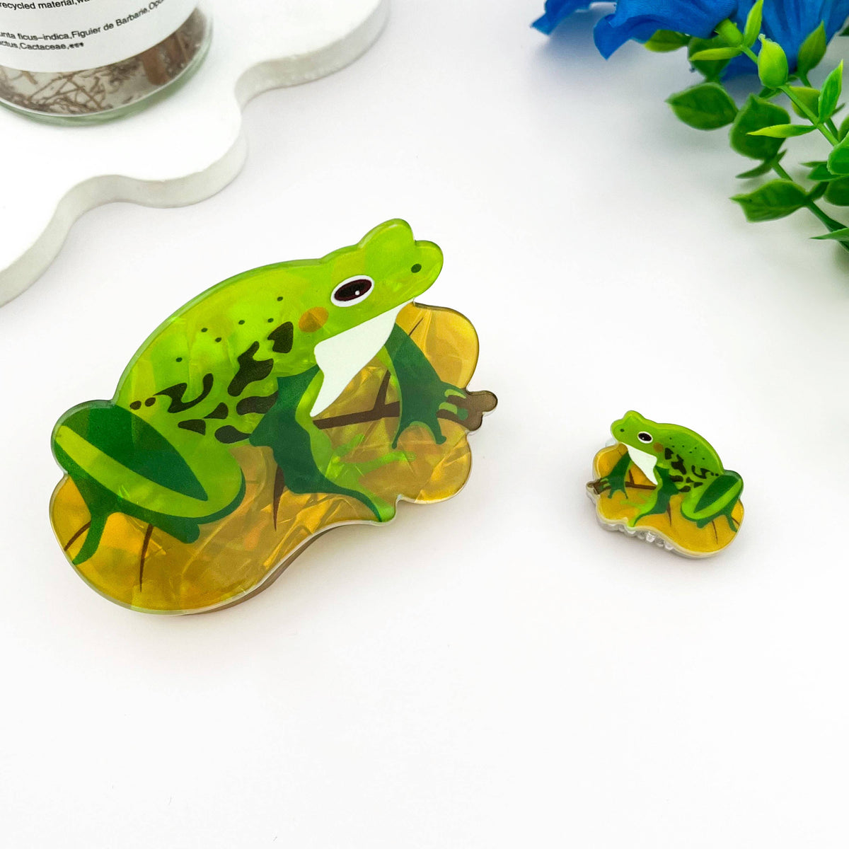Cartoon Green Frog Print Hair Claw, Nature Animal Claw Clip: Frog-Large