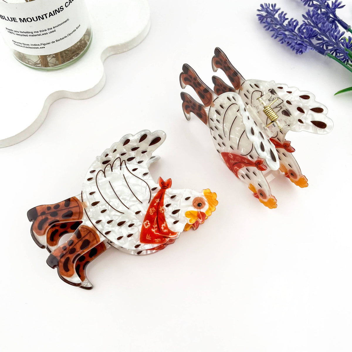 Cowboy Chicken Hair Claw Clip – Playful Western Charm: White