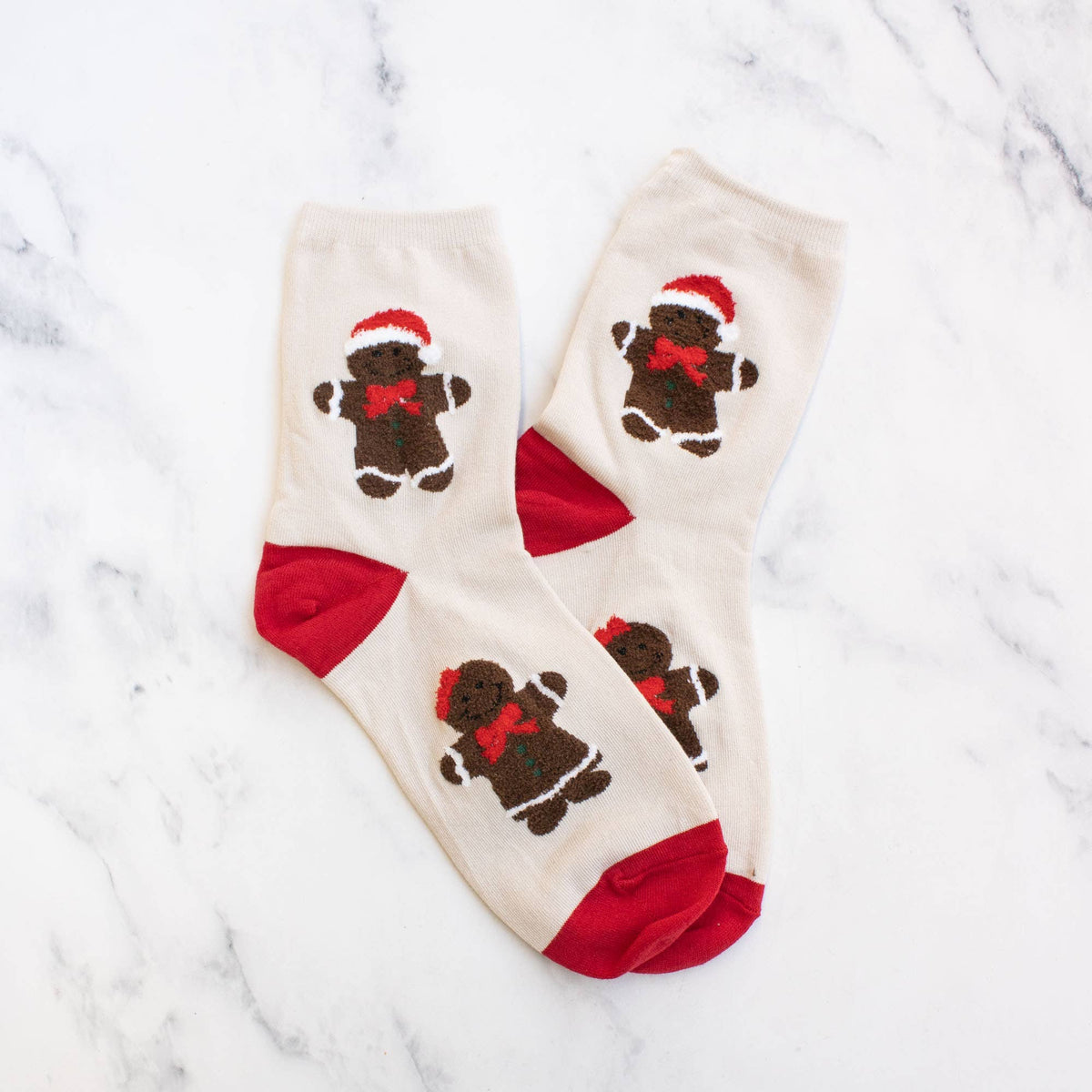Big Holiday Gingerbread Casual Socks: Almond/Red