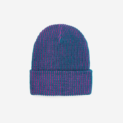 Simple Rib Knit Beanie: Black White