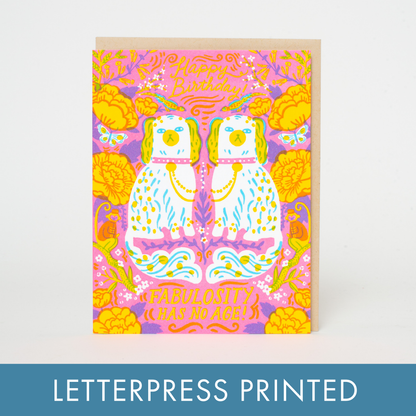 Fabulous Birthday Spaniels Letterpress Greeting Card by Hello!Lucky: Plastic sleeve