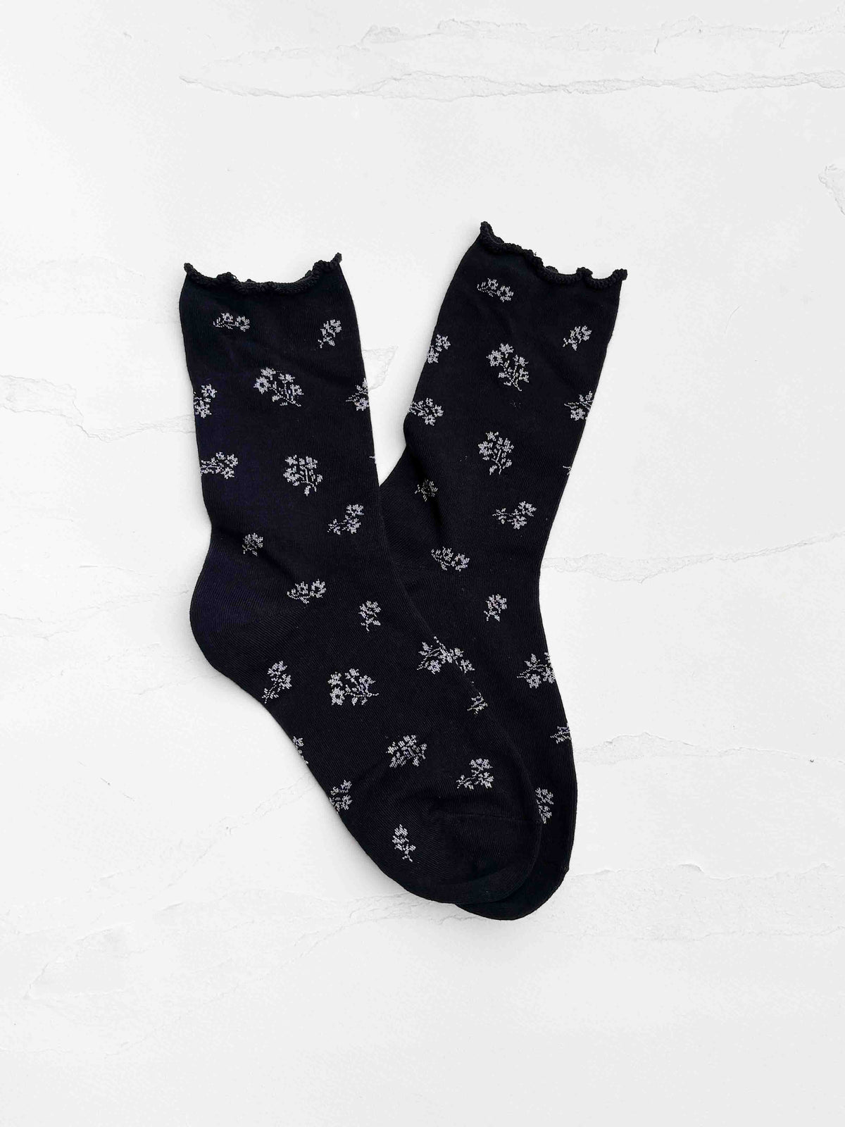 Vintage Tiny Floral Ruffle Cotton Blend Socks: Mustard