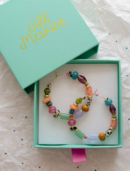 Colorful and Bright Beaded Hoops: Gold Plated