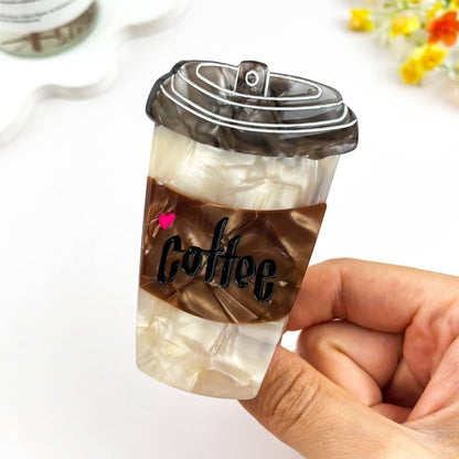 Coffee Cup Acetate Claw Clip Casual Everyday Style: Brown