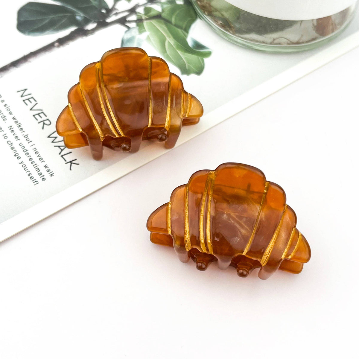 Mini Cute Croissant Hair Claw Clip: Brown