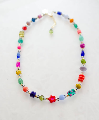 Colorful Beaded Flower Necklace