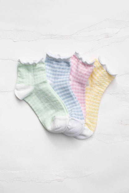 Pastel Gingham Ruffle Ankle Socks: Black