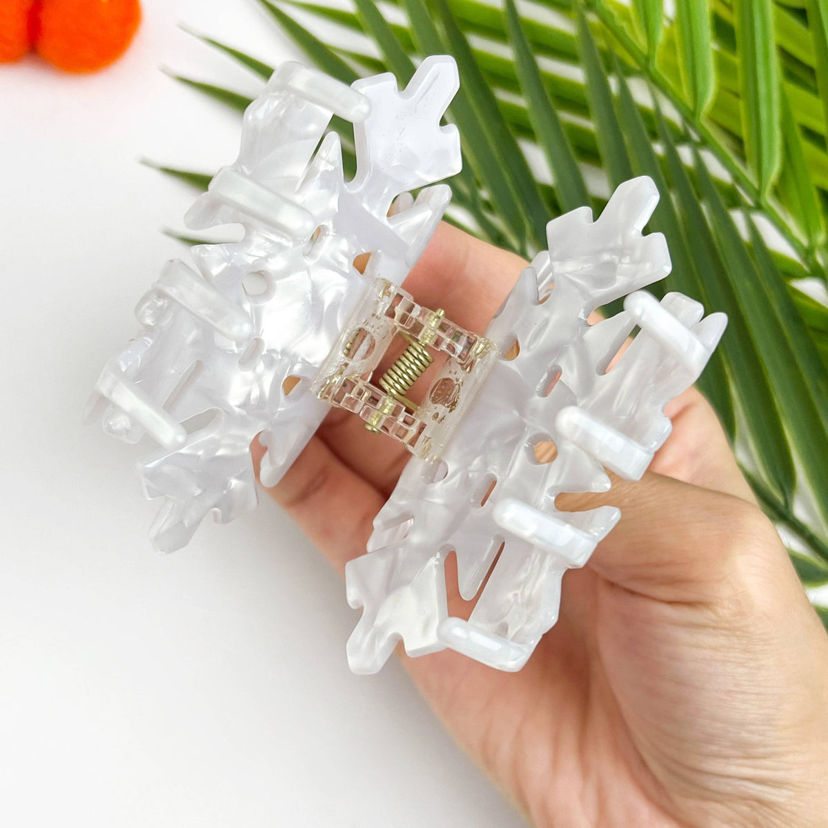 White Christmas Snowflake Acetate Hair Claw Clip: White