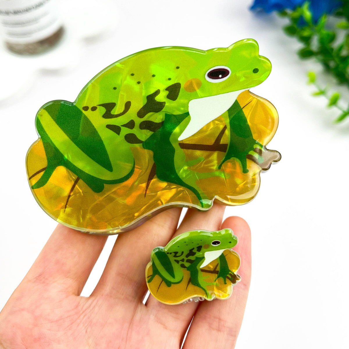 Cartoon Green Frog Print Hair Claw, Nature Animal Claw Clip: Frog-Large