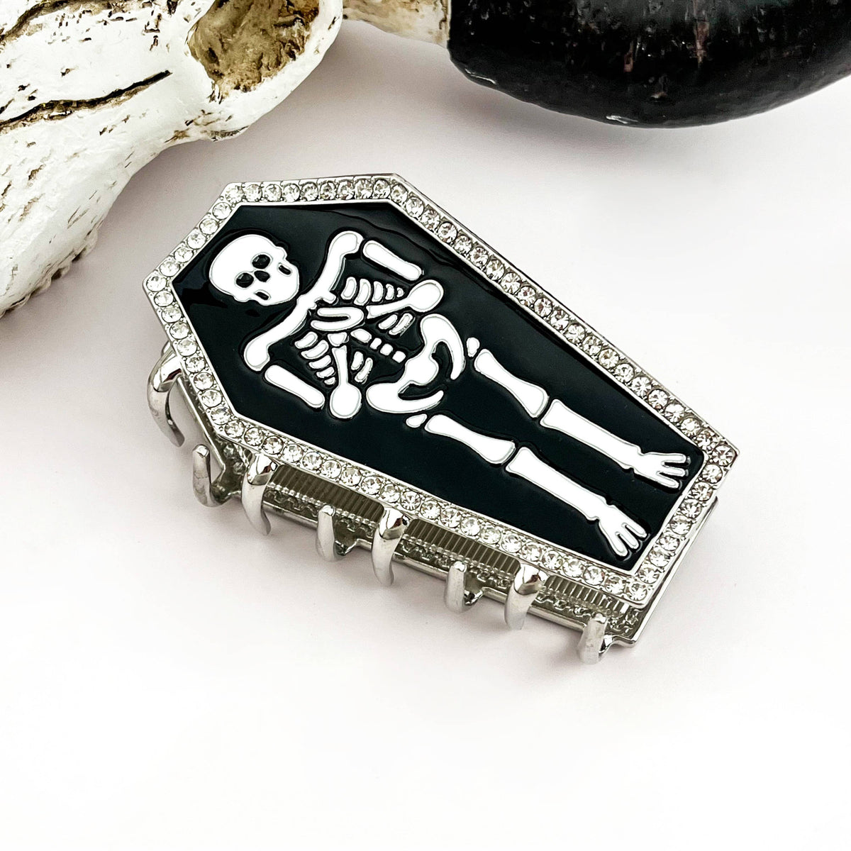 Gothic Rhinestone Dark Style Skull Hair Claw Clip: Black