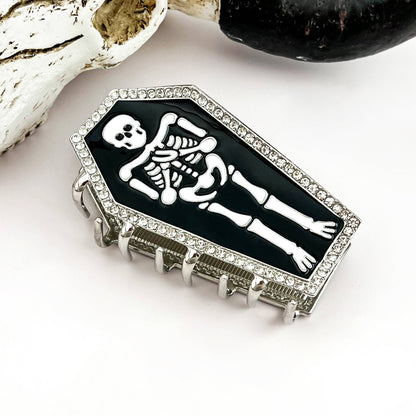Gothic Rhinestone Dark Style Skull Hair Claw Clip: Black