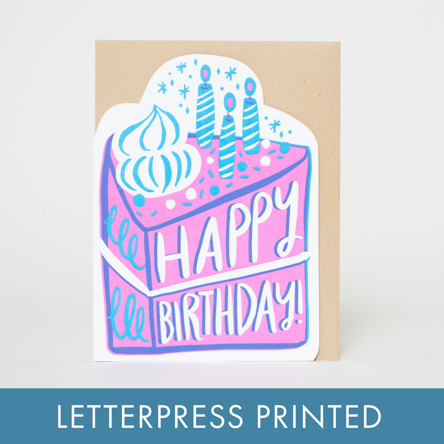 Birthday Cake Die-cut Letterpress Greeting Card by Hello!Lucky: Plastic sleeve