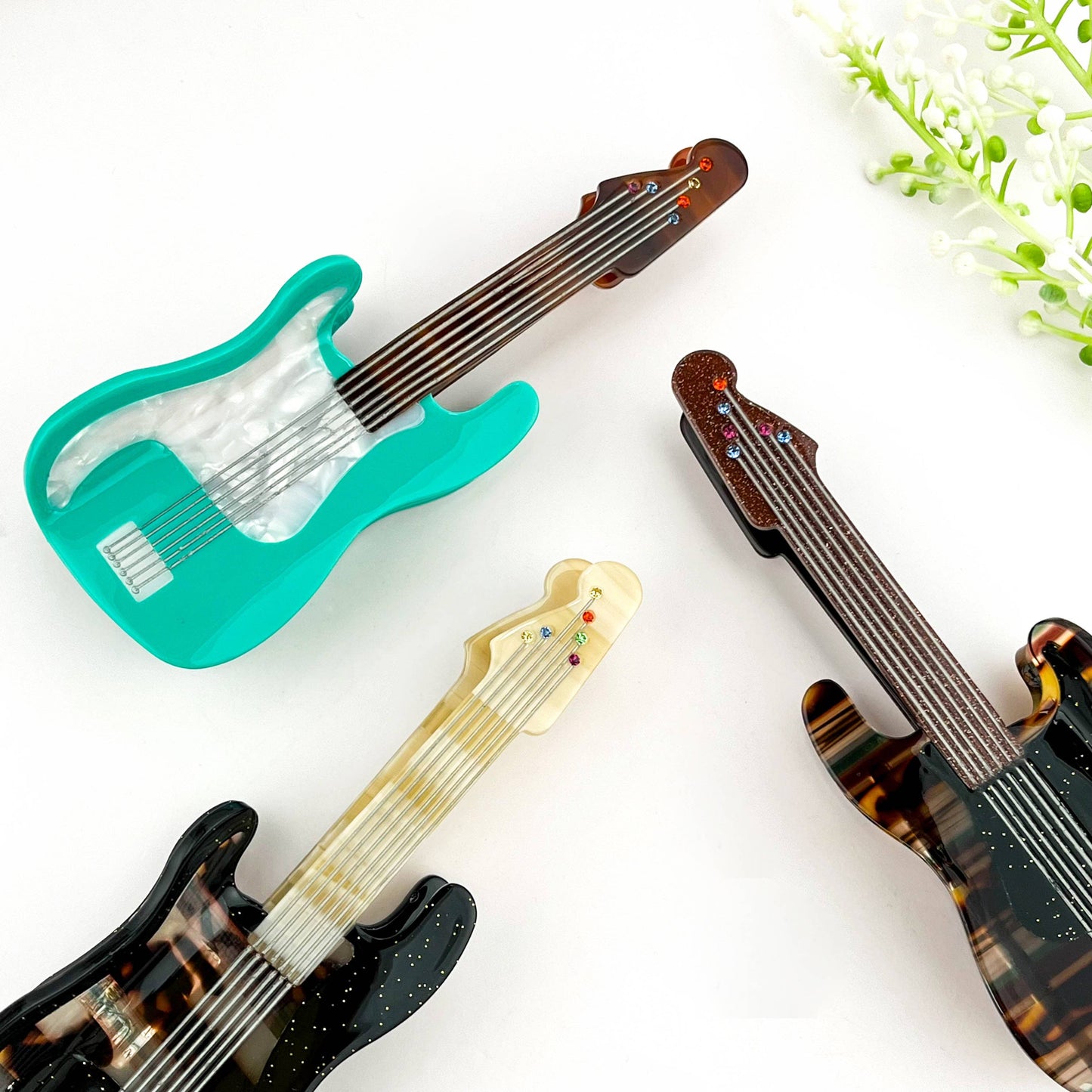 Fun Guitar Acetate Hair Clip, Instrument Shaped Hair Claw: Green
