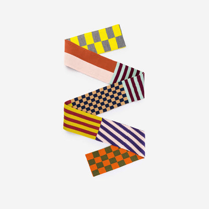 Pattern Patch Skinny Knit Scarf: Candy