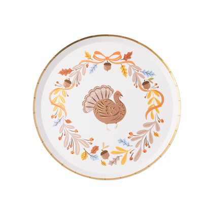 Fall Foliage Turkey Dessert Plates, Gold Foil (8)