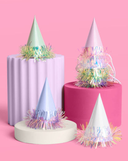 Mini Party Hat Set of 10 | Iridescent foil cute party decor