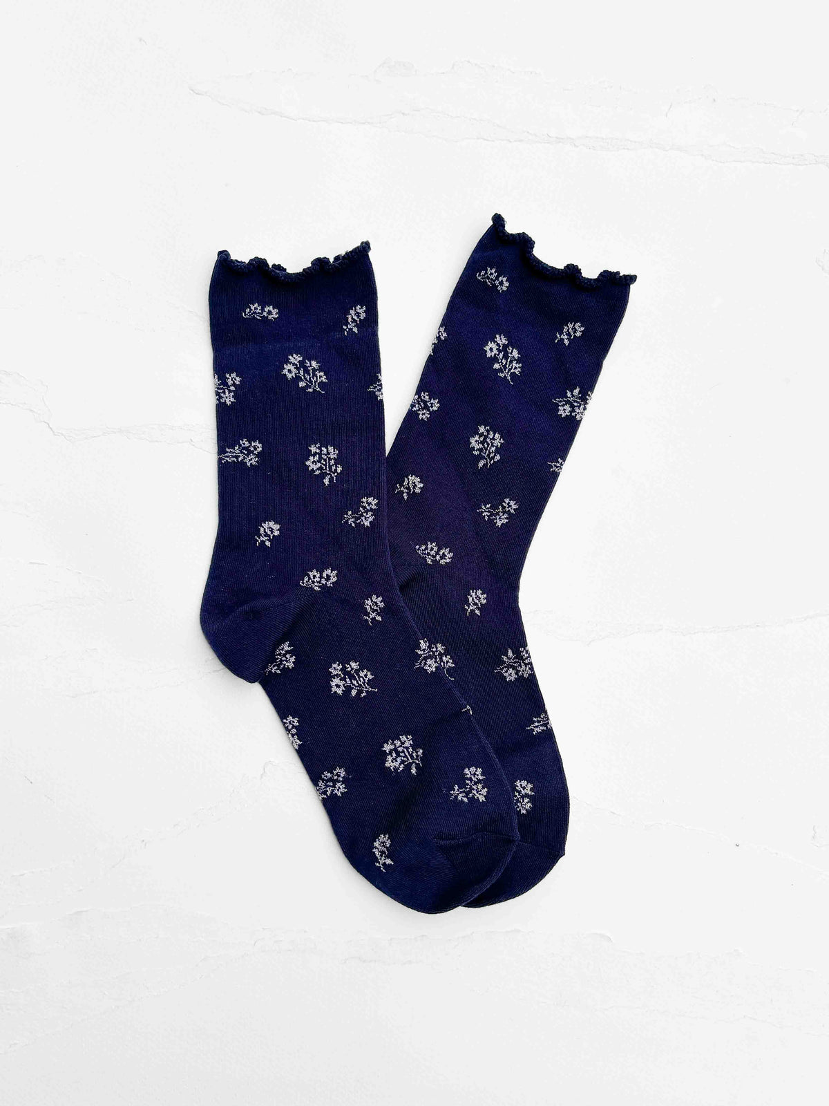 Vintage Tiny Floral Ruffle Cotton Blend Socks: Mustard