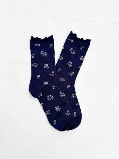 Vintage Tiny Floral Ruffle Cotton Blend Socks: Mustard