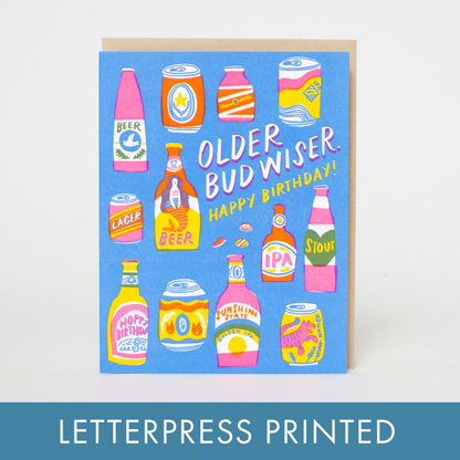 Bud Wiser Birthday Punny Letterpress Greeting Card by Hello!Lucky: Plastic sleeve