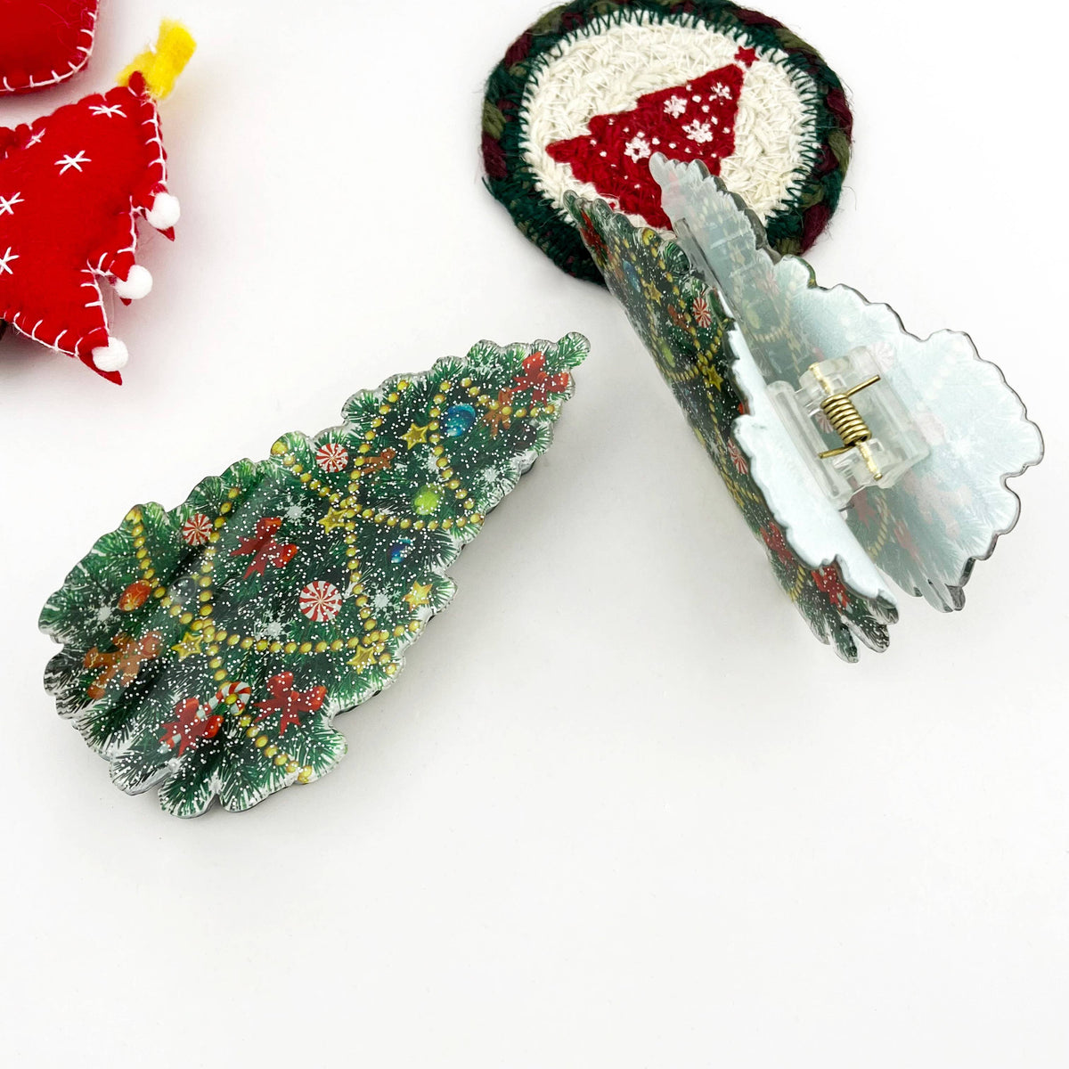 Shiny Christmas Tree Creative Print Hair Claw Clip: Green
