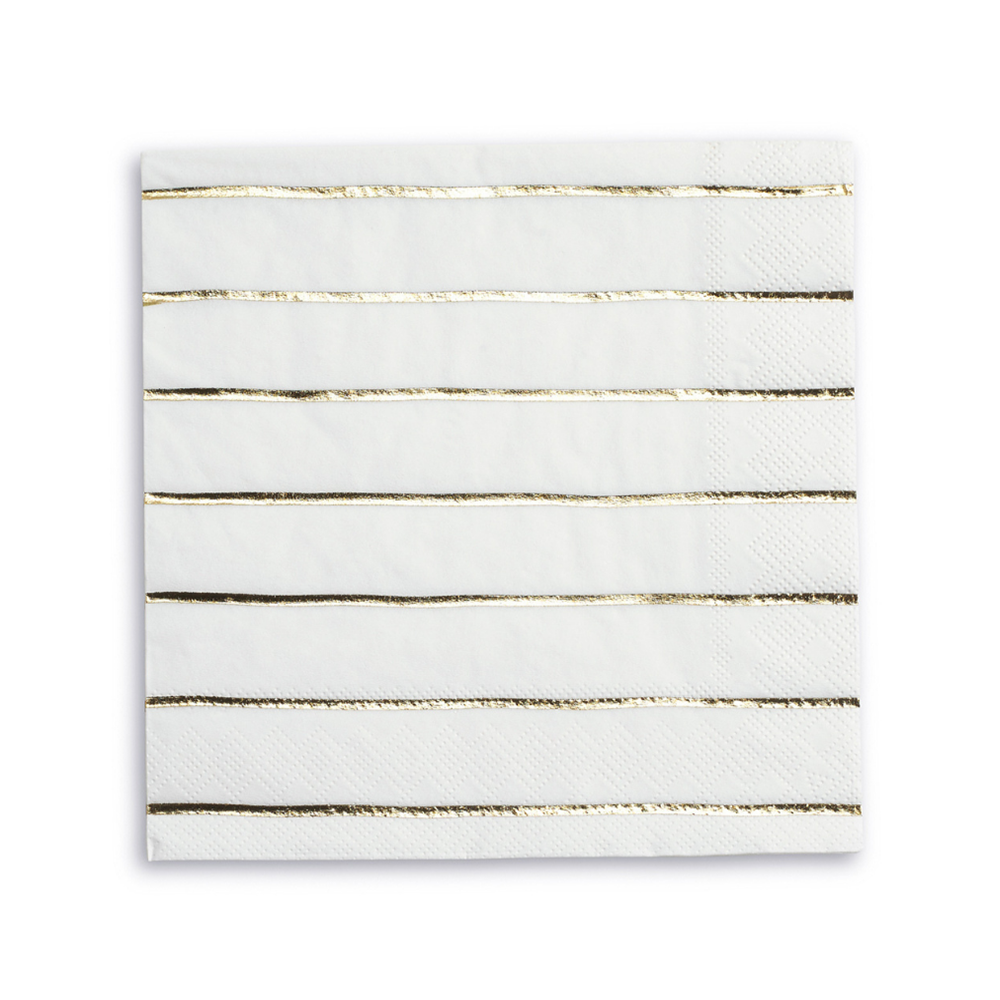 Frenchie Metallic Striped Large Napkins (16pk) - Gold