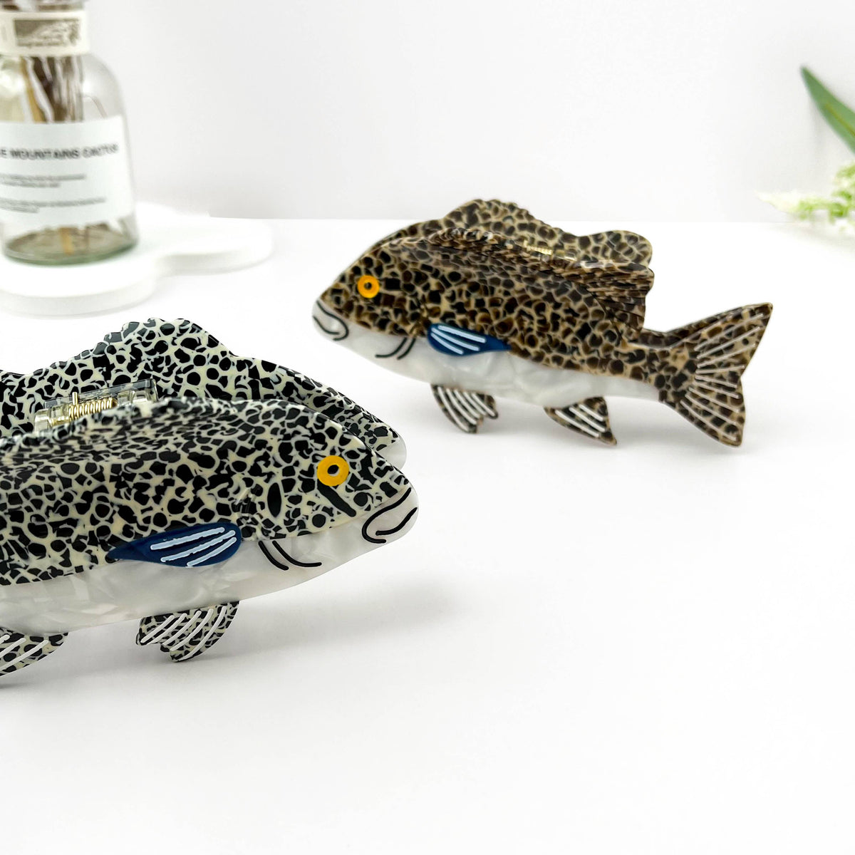 Grouper Fish Ocean Animal Acetate Summer Hair Claw Clip: Gray