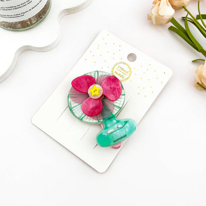 Retro Electric Fan Shaped Alligator Hair Clip - Summer Vib: PinkGreen