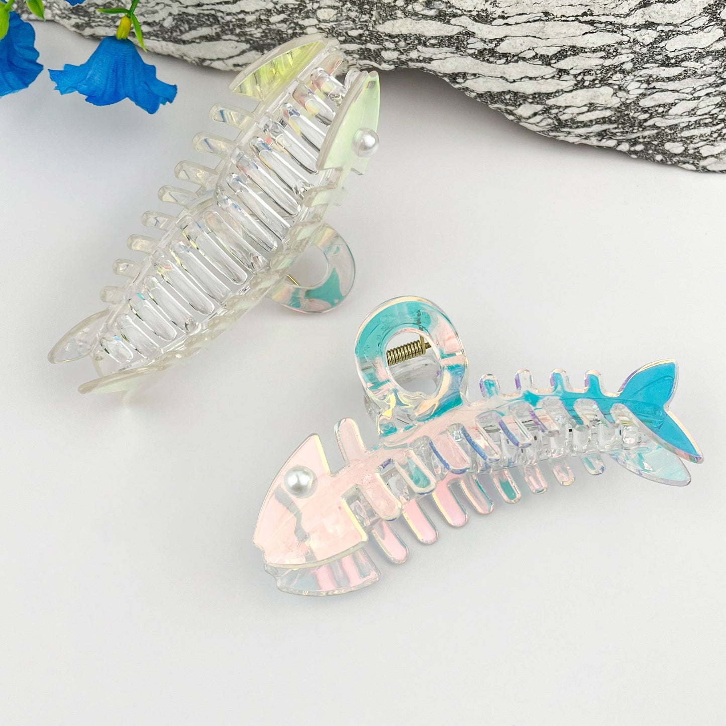 Pearl Fishbone Hair Claw Clip Sparkly Elegant Clip: Colorful