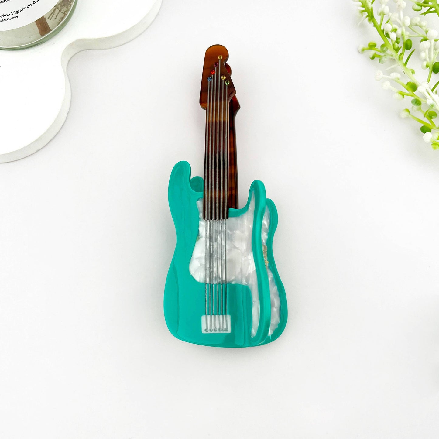 Fun Guitar Acetate Hair Clip, Instrument Shaped Hair Claw: Green