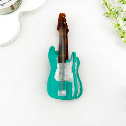 Fun Guitar Acetate Hair Clip, Instrument Shaped Hair Claw: Green