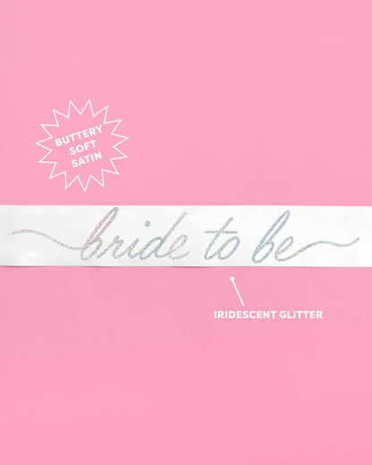 White Iridescent Bride Sash | white, iridescent, bride to be