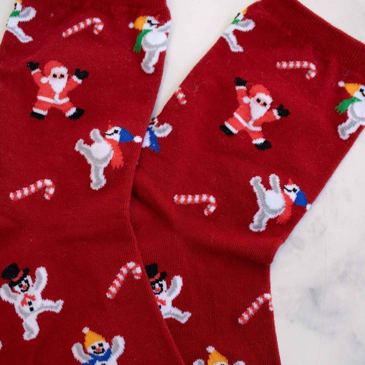 Women's Christmas Santa and Snowman Socks: Red