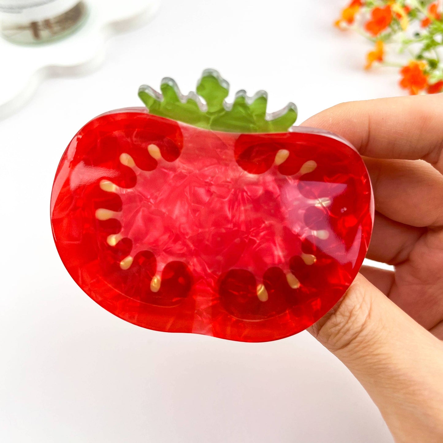 Half Tomato Print Acetate Claw Clip Fresh Summer Style: Red