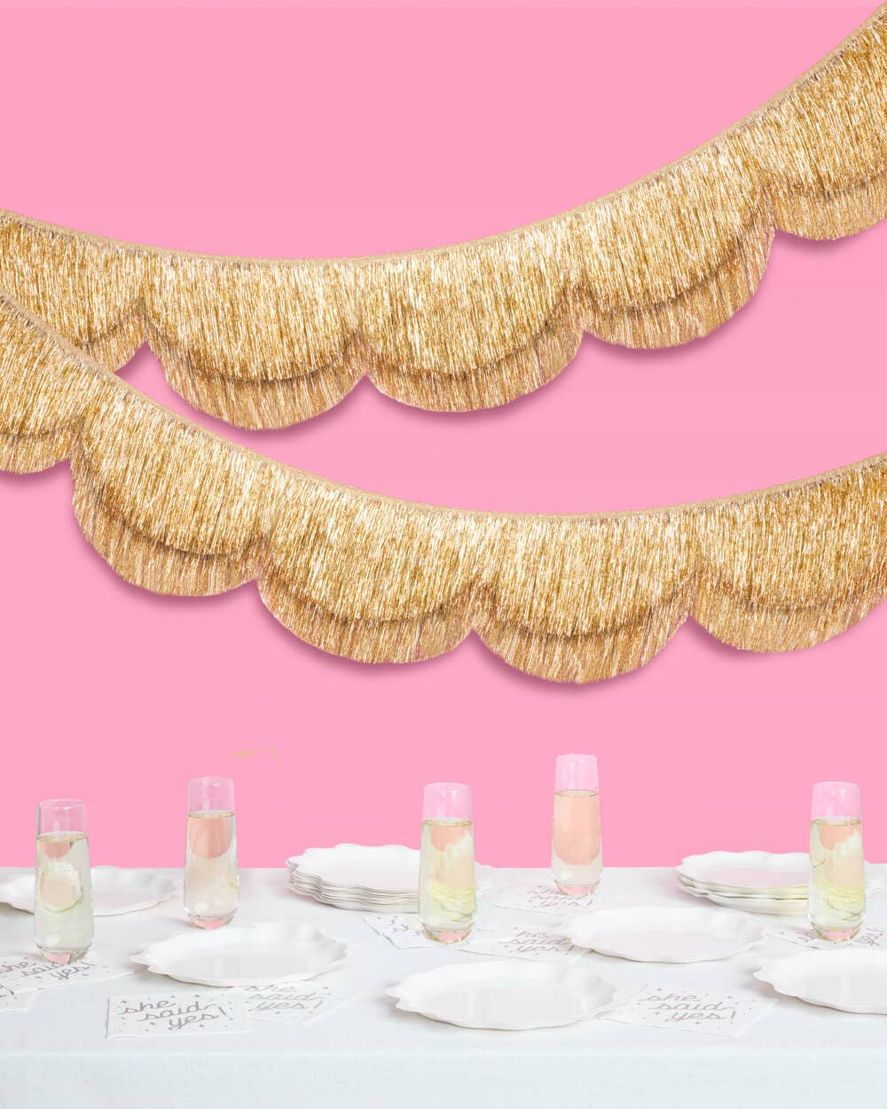 Gold Scallop Fringe Banner | Gold party garland, wedding