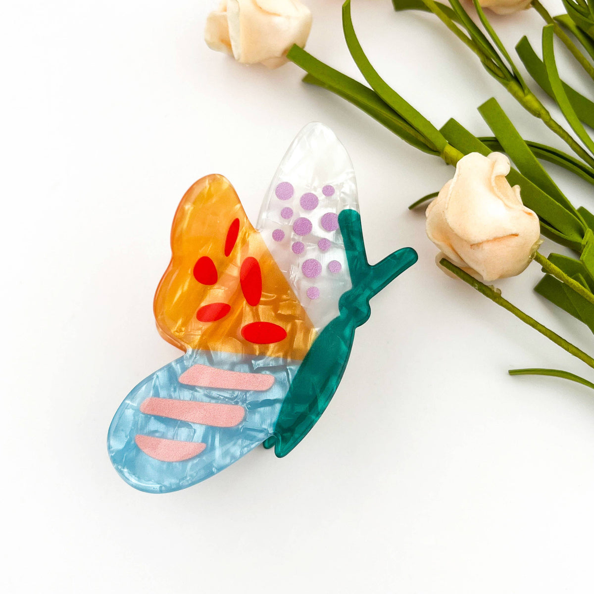 Colorful Patchwork Butterfly Hair Claw Clip Summer Bright: B