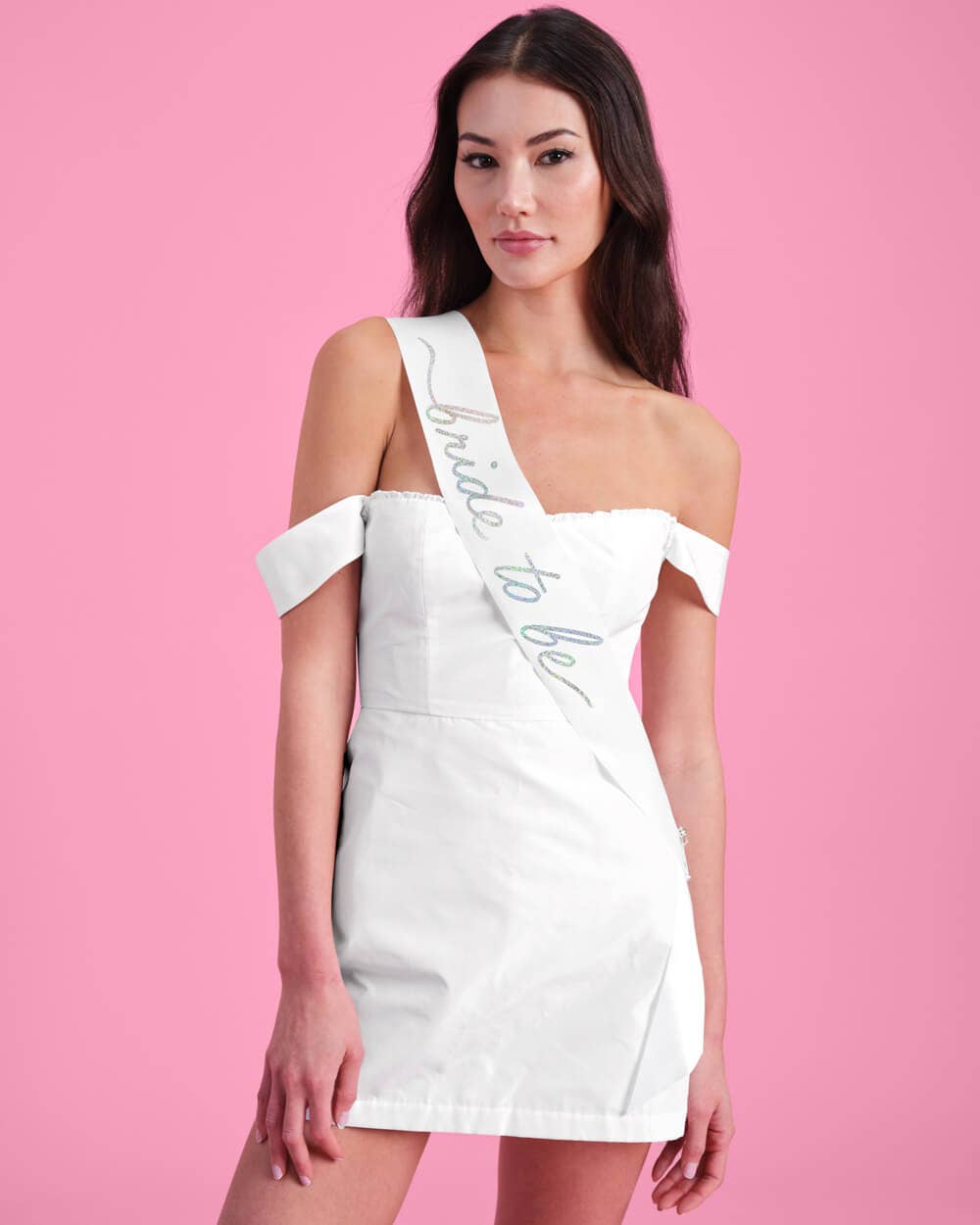 White Iridescent Bride Sash | white, iridescent, bride to be