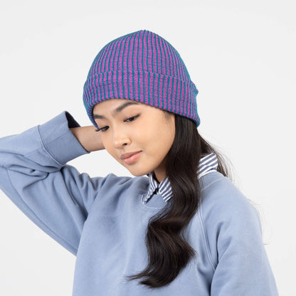 Simple Rib Knit Beanie: Black White