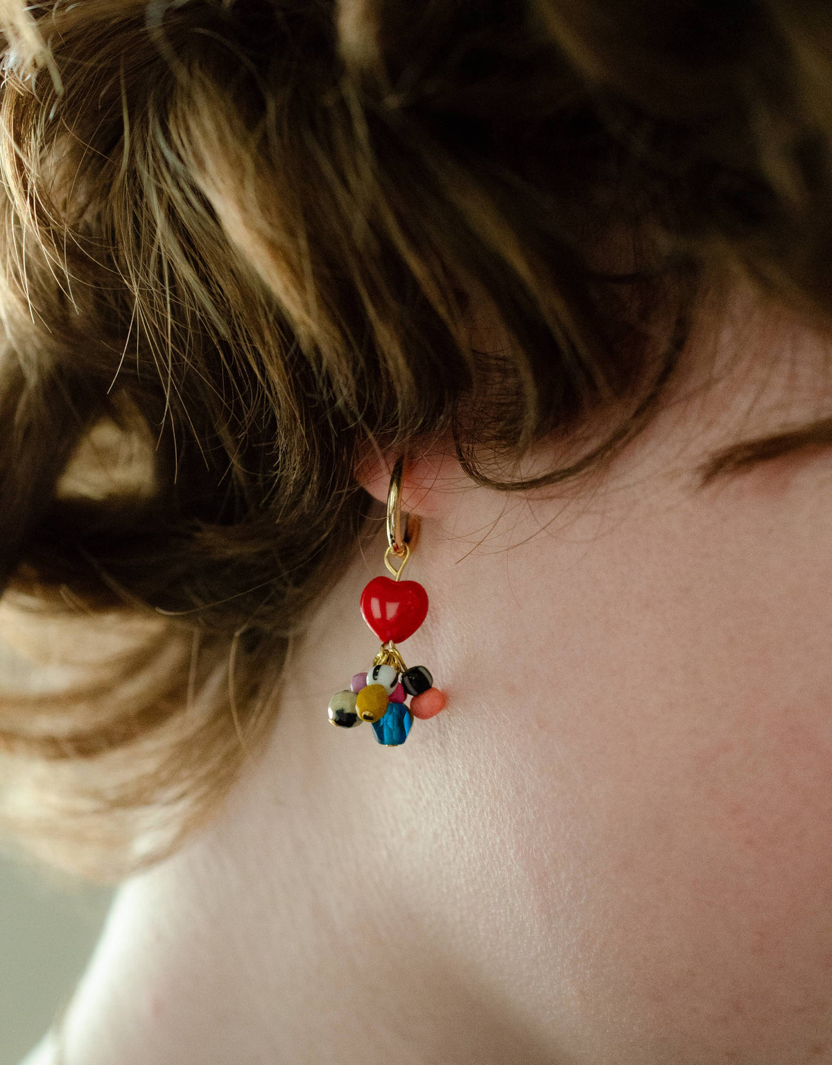 Colorful Heart Charm Hoop Earrings