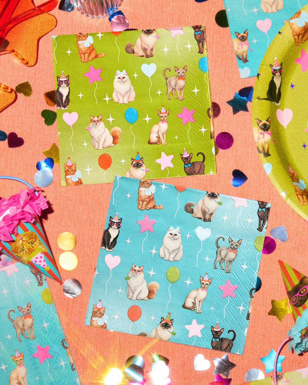 Cat Napkins 24 Pack | Birthday, Cat Party, Teal, Green