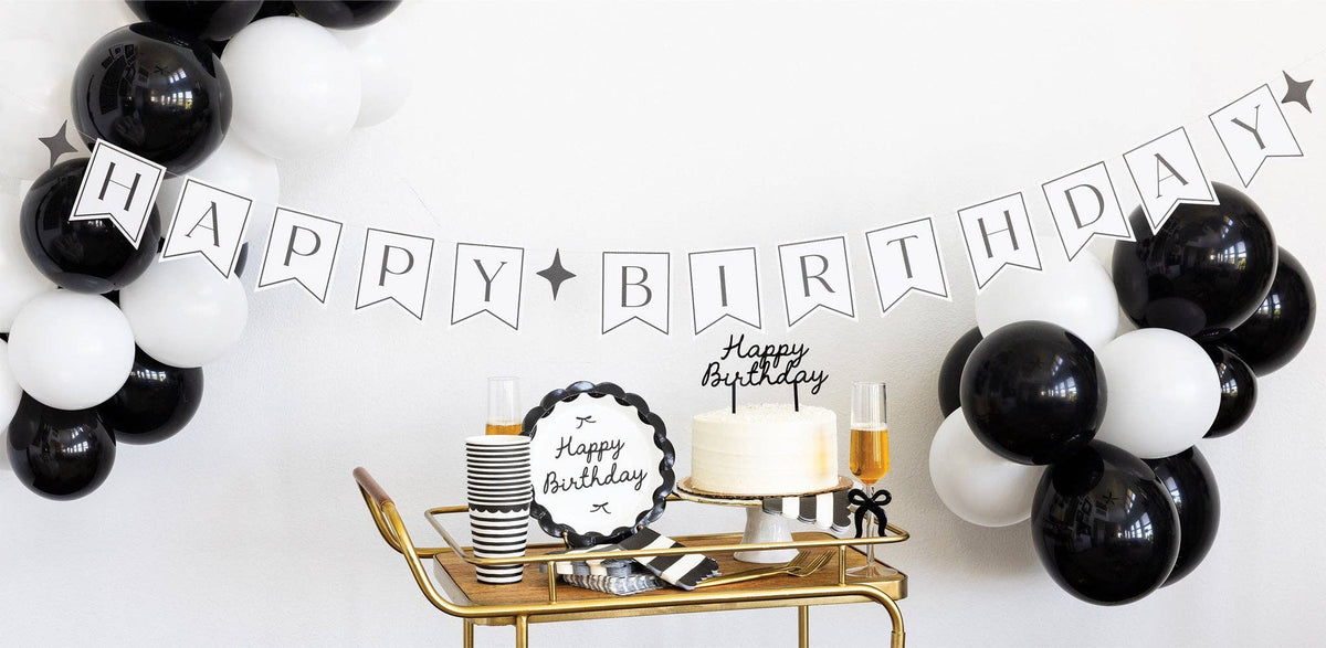 Black Happy Birthday Cake Topper