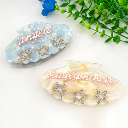 Rhinestone Starfish & Shell Acetate Hair Claw Clip: Pink