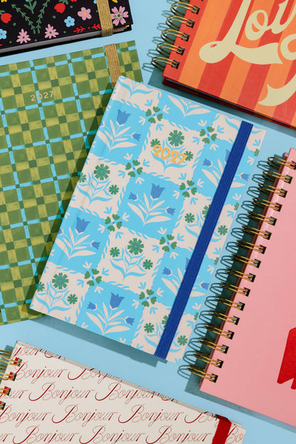 12 Month Classic Planner, Blue Tile Floral